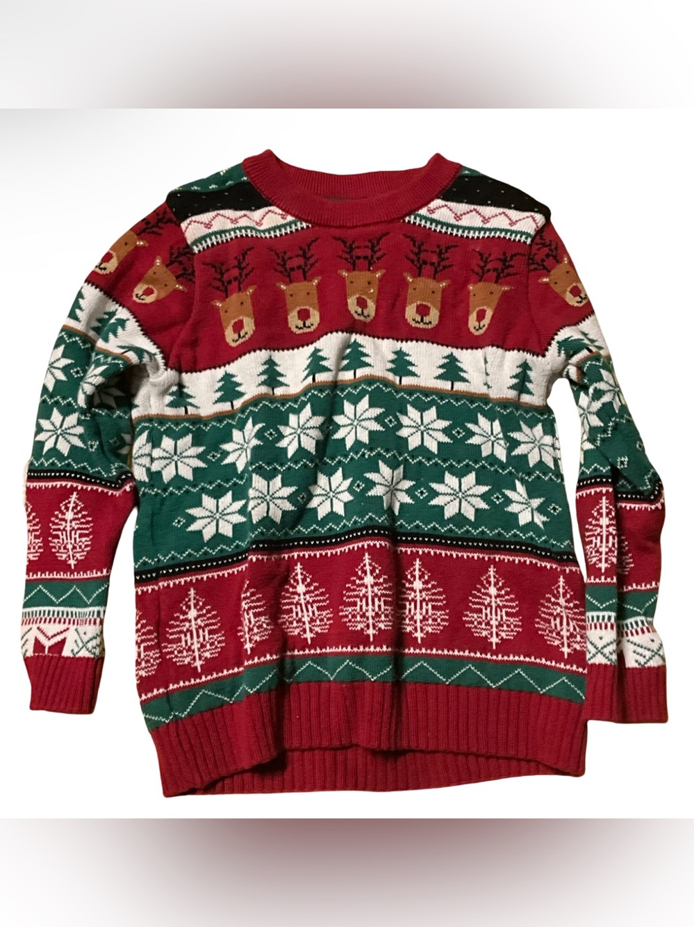 Gymboree Boys Reindeer Fair Isle Knit Sweater Size 4T Red Green Nordic Pullover